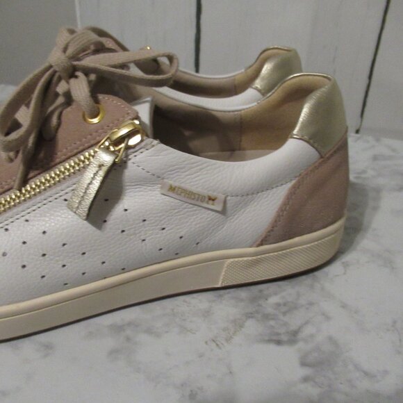 Mephisto Nikita Sneakers 10 White Tan Leather Suede Zip Comfort - Picture 3 of 10